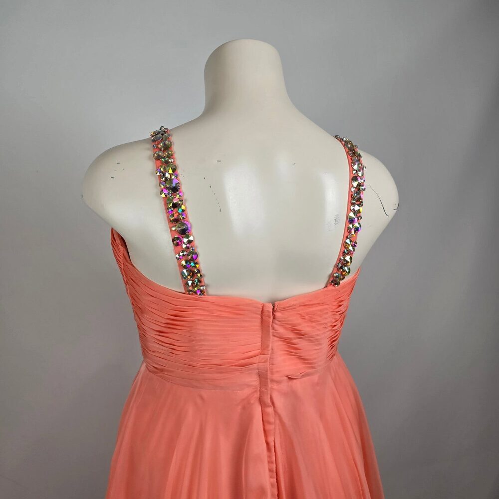 Night Moves Coral Chiffon Evening Gown Size 20W Beaded Formal Dress Flowy & Ele - Picture 9 of 11